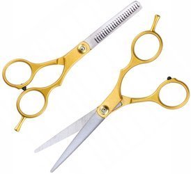 Nożyczki fryzjerskie degażówki złote zestaw 2 sztuki